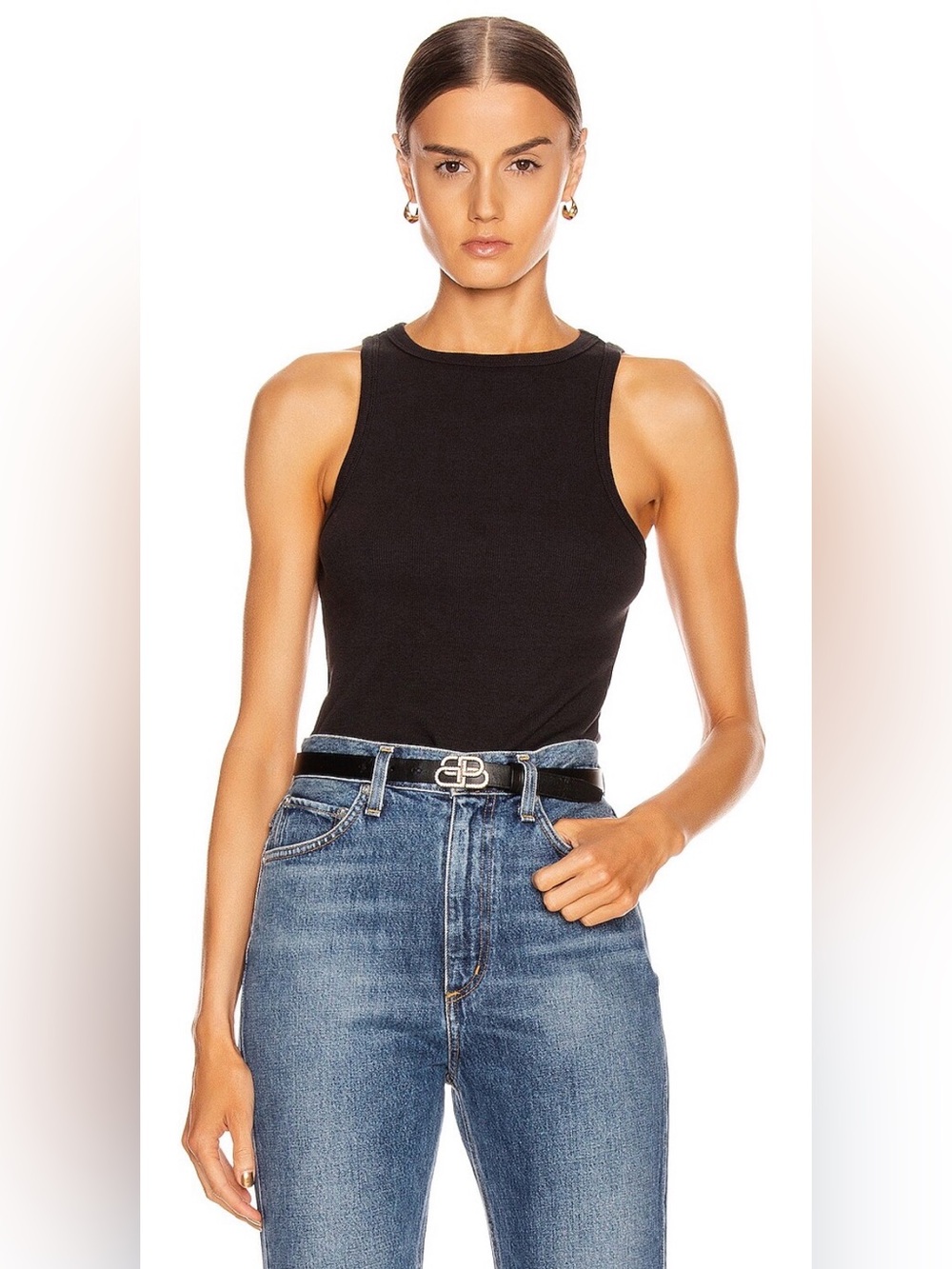 AGOLDE Revolve Rib Tank Black Minimalist Capsule Wardrobe Sleeveless Top Size S